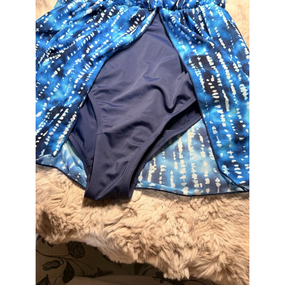 Denim & Co Beach Blue Shibori Tie Dye V-Neck Surplice Swim Dress Women's Size 10 - Picture 6 of 8